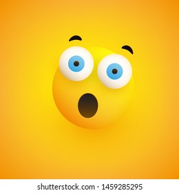 Surprised Face Emoji with Open Mouth and Eyes - Simple Emoticon on Yellow Background - Vector Design Illustration