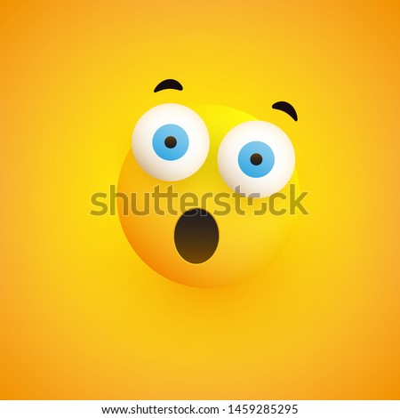 Surprised Face Emoji with Open Mouth and Eyes - Simple Emoticon on Yellow Background - Vector Design Illustration