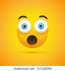 Surprised Face Emoji with Pop Out Eyes - Simple Emoticon on Yellow Background - Vector Design Illustration