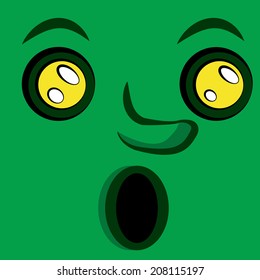 a surprised face expression in a green skin