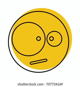 Surprised face icon in doodle style vector illustration for design and web isolated on white background. Emoticon vector object for label and advertising
