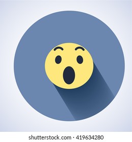 Surprised Face Icon. Flat Round Icon With Shadow. Facebook New Symbol