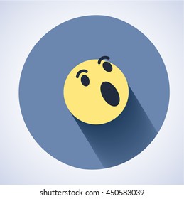 Surprised face icon. Flat round icon with shadow. Facebook new like.