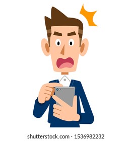 Surprised face man operating mobile phone