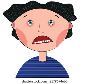 Surprised facial expression, white background
