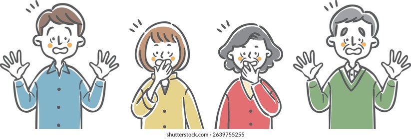 Surprised family of two generations, upper body, vector