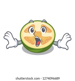 Surprised feijoa fruit slices on cartoon plate