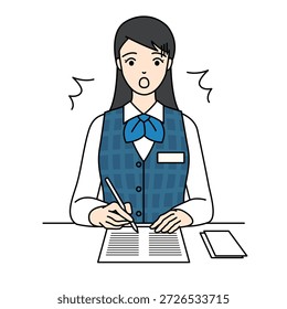 Sorprendida trabajadora de oficina cometiendo un error al escribir