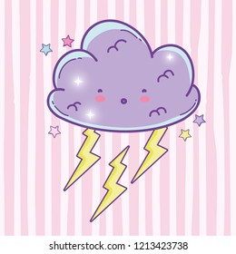 surprised fluffy cloud with thunder and stars