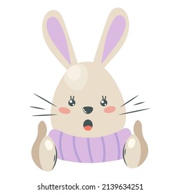 Surprised or frightened flat rabbit. Boho icon. Funny character thumbs up. Icon, sticker for kids app, game, book, print, postcard, t-shirt design, invitation. Vector isolated illustration.