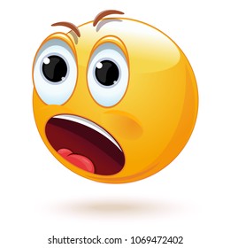 Surprised or frightened smiley. Scared emoticon face. Afraid emoji. Screaming face. Vector illustration isolated on white background