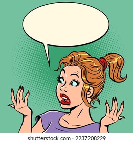 Surprised frightened woman. Bad news, information. human emotions