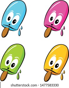 Surprised Fun Ice Lolly Cartoon Characters on Sticks