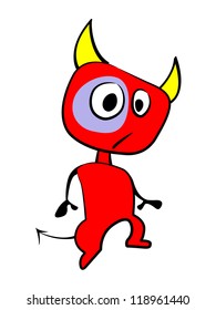 Surprised funny red devil with shiner
