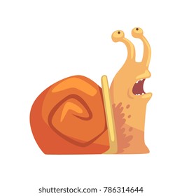Surprised funny snail, cute comic mollusk character cartoon vector Illustration