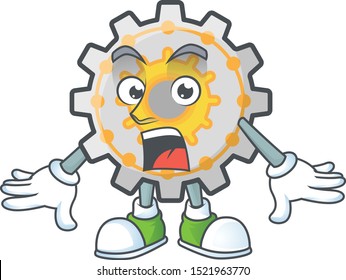Surprised gear shape circle with cartoon character