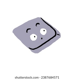 Surprised geometric character with emotions, expressions on funny face. Geometry shape, square emoji, amazed figure, wondering form. Abstract doodle sticker. Flat isolated vector illustration on white
