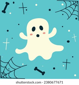 Surprised ghost - surprise emotion, cute face, cute ghost, halloween illustration, autumn holidays banner, ghost icon emotion. Vector illustration.