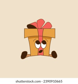 Surprised gift box on beige background
