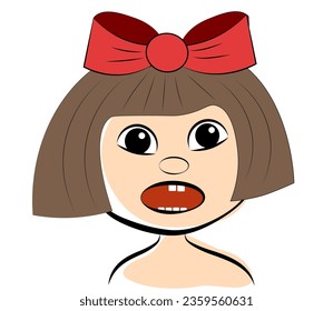 Surprised girl with a bow on her head