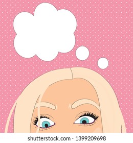 surprised girl with a cloud of thoughts