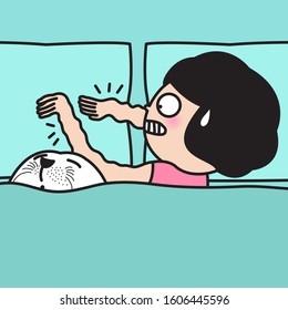 Surprised Girl Getting A Hand Cramps After Herself And Seal Slept On Her Own Arm Wrong Way In A Funny Position Concept Card Character illustration