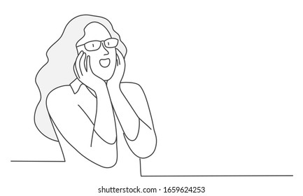 Surprised girl with glasses. Hand drawn vector illustration.