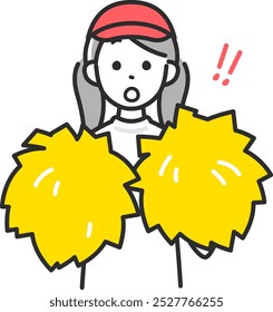 Surprised girl in gym clothes with pompoms