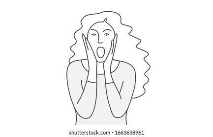 Surprised girl. Hand drawn vector illustration.