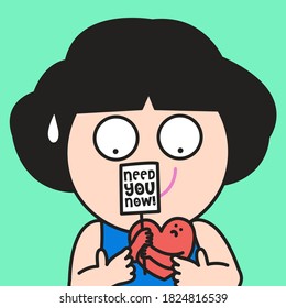 Surprised Girl Holding Dissatisfied Heart With Protest Sign That Showing It Needs More Attention From Her Now Concept Card Character illustration