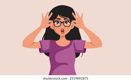 
Surprised Girl Holding New Glasses Vector Cartoon Illustration
Happy cheerful lady feeling excited about some news 

