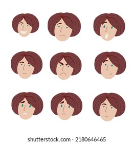 Surprised girl icons set for avatar and social networks vector illustration