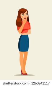 Surprised girl isolated.  Vector flat style illustration