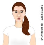 Surprised girl with long hair. Close-up portrait of surprised beautiful girl open-mouthed. Over white background.