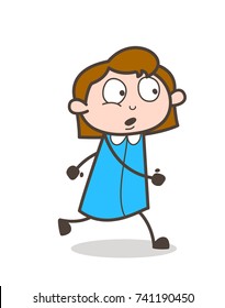 Surprised Girl Running Pose Vector Illustration