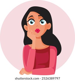
Ilustración de dibujos animados de Vector de pensamiento de niña sorprendida. Divertida jovencita teniendo un momento aha 

