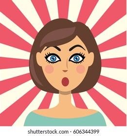 Surprised girl. Vector portrait. Cartoon style.