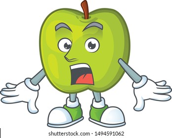 Surprised granny smith green apple cartoon mascot