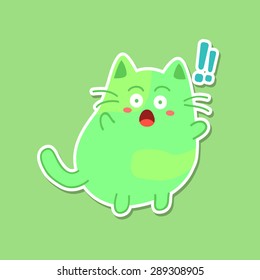 Surprised Green Cat. Editable vector illustration of a cute surprised green cat expression.
