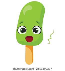 Surprised green ice cream character with open mouth Shocked frozen treat illustration Funny summer dessert graphic with surprised expression