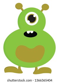 Surprised green one-eyed monster vector illustration on white background