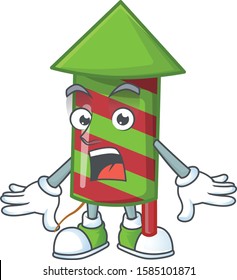 Surprised green stripes fireworks rocket face gesture on cartoon style