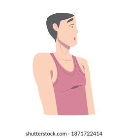 Surprised Guy Dressed in Sleeveless Tank Top, Young Man with Shocked Face Expression Cartoon Style Vector Illustration