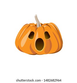 Surprised halloween pumpkin on white background. character face