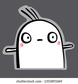 Surprised hand drawn sticker illustration with cute marshmallow in cartoon style minimalism