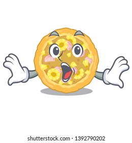 Surprised hawaiian pizza is served cartoon plates