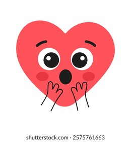 Surprised heart face emotion. Romantic mascot. Concept for love and Valentine's Day. Flat vector illustration