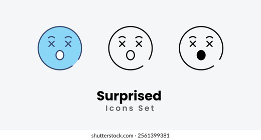 Surprised Icons thin line and glyph vector icon stock illustration