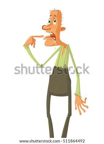 surprised idiot put a finger in her mouth, vector cartoon illustration