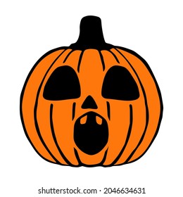 Sorprendido arte dibujado a mano por Jack O Lantern, calabaza de halloween aislada